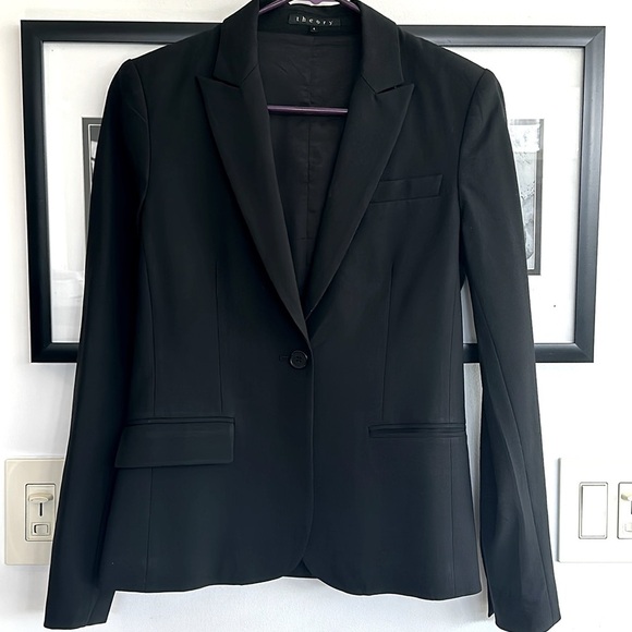 Theory classic black single button blazer size 4 - Picture 1 of 4